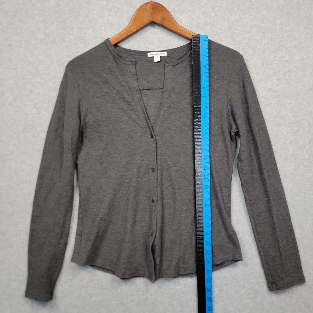 Standard James Perse Gray Cotton Wool Blend Knit Button Up V-neck Shirt Sz 1 - Picture 7 of 10